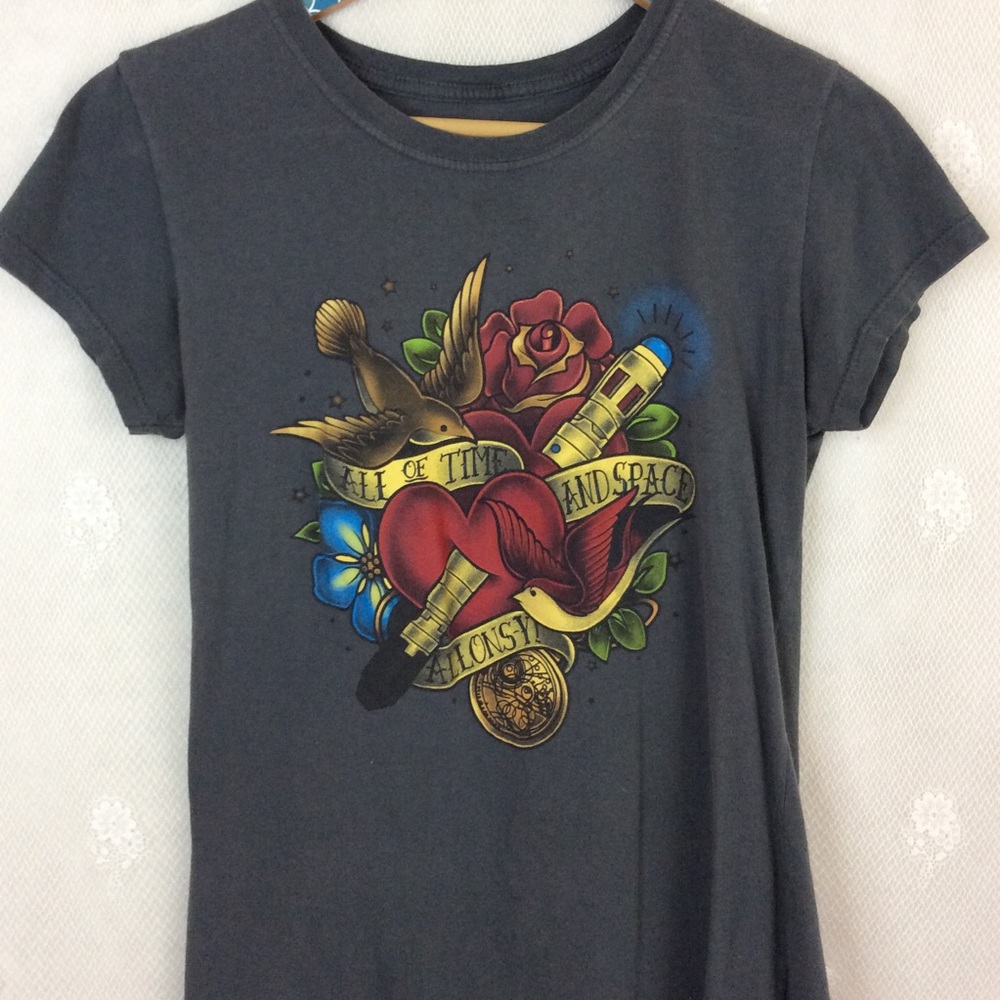 Doctor Who Grey Bold Tattoo Style Sonic Tee Fury L